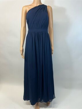 Bill Levkoff One-Shoulder Navy Evening Gown Size 4